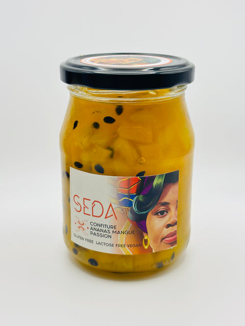 Confiture  ananas, mangue,  fruit de la passion
